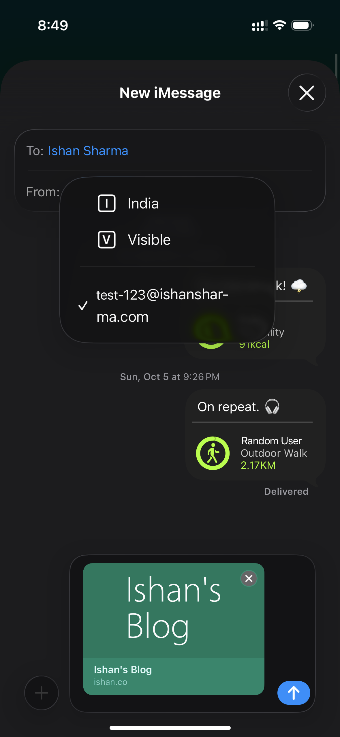 Share sheet showing email as an option